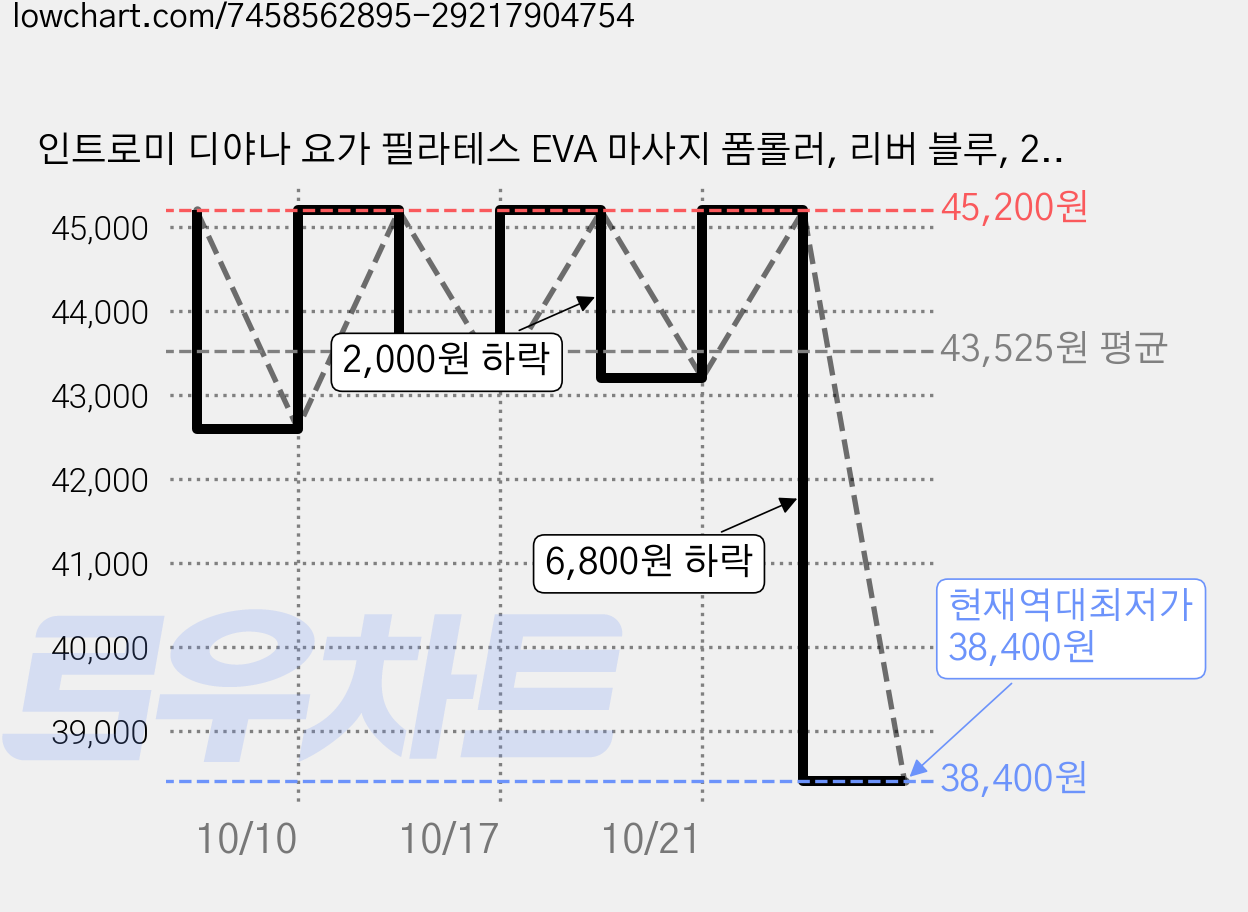 인트로미 디야나 요가 필라테스 EVA 마사지 폼롤러, 리버 블루, 2개 가격 변동 차트, 현재가 38,400원, 역대최저가