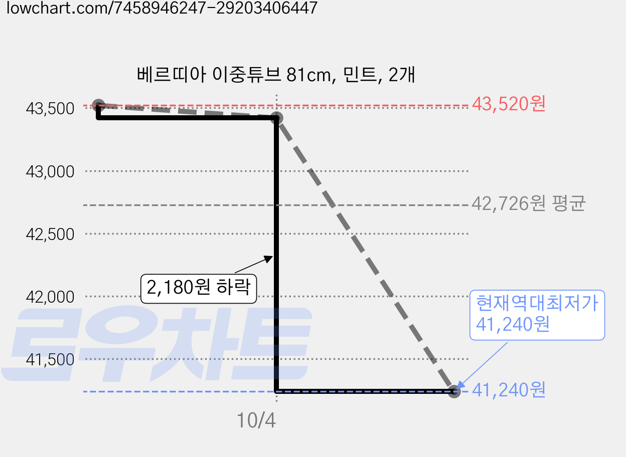 베르띠아 이중튜브 81cm, 민트, 2개 가격 변동 차트, 현재가 41,240원, 역대최저가
