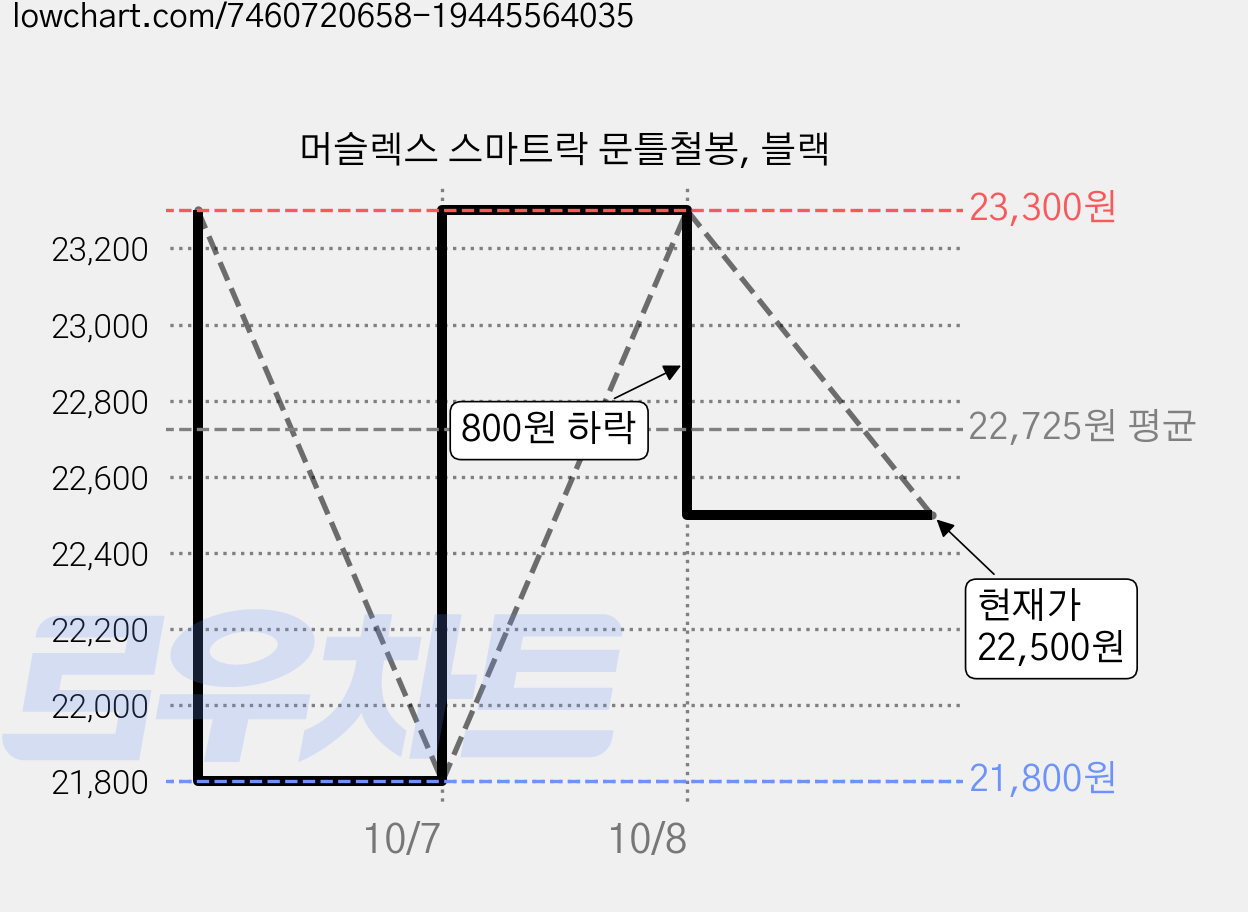 머슬렉스 스마트락 문틀철봉, 블랙 가격 변동 차트, 현재가 22,500원, 관측 최저가 21,800원