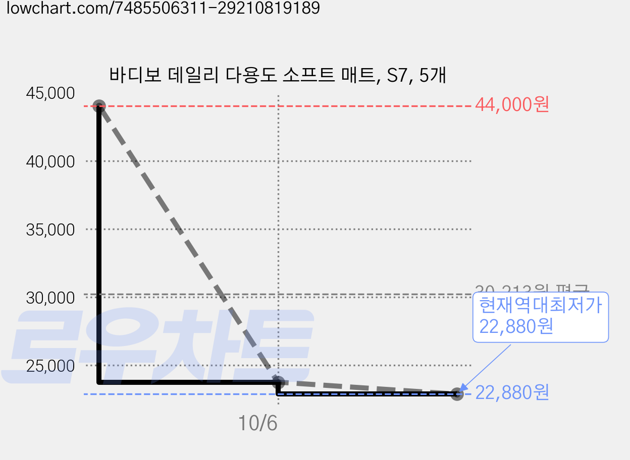 바디보 데일리 다용도 소프트 매트, S7, 5개 가격 변동 차트, 현재가 22,880원, 역대최저가