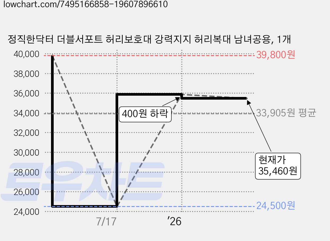 정직한닥터 더블서포트 허리보호대 강력지지 허리복대 남녀공용, 1개 가격 변동 차트, 현재가 35,460원, 관측 최저가 24,500원