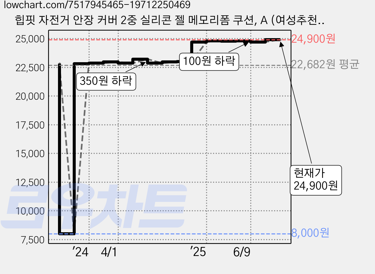 힙핏 자전거 안장 커버 2중 실리콘 젤 메모리폼 쿠션, A (여성추천), 1개, 블랙(여성) 가격 변동 차트, 현재가 24,900원, 관측 최저가 8,000원