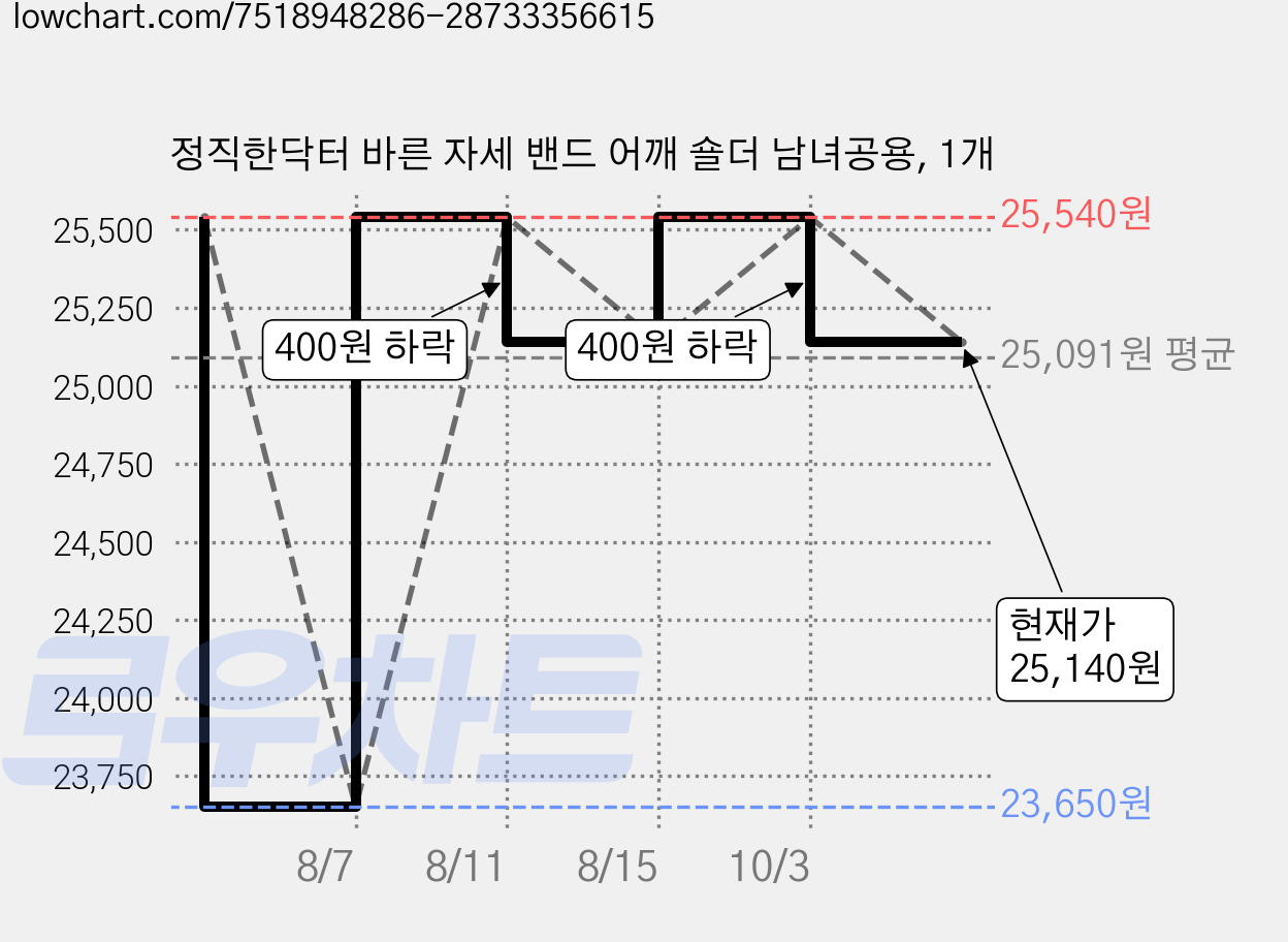 정직한닥터 바른 자세 밴드 어깨 숄더 남녀공용, 1개 가격 변동 차트, 현재가 25,140원, 관측 최저가 23,650원