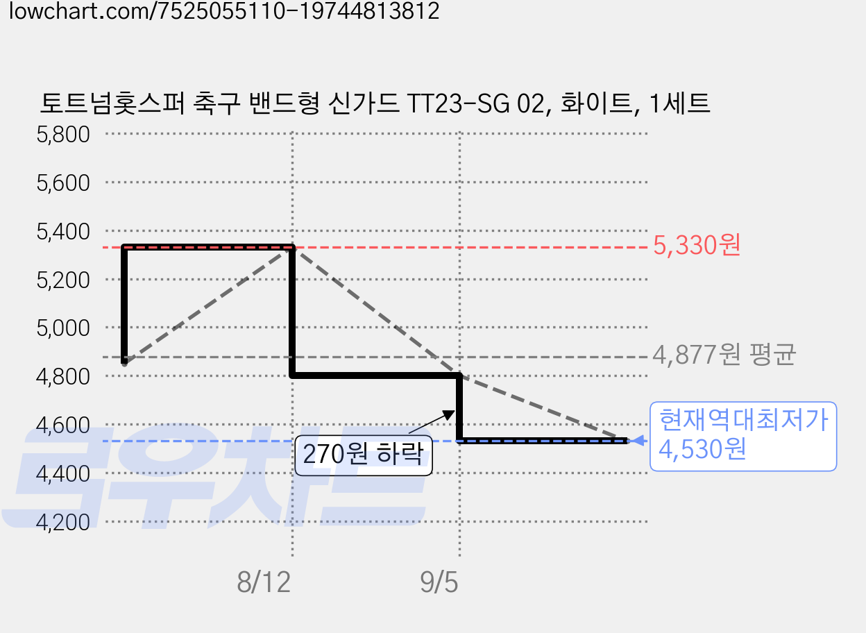토트넘홋스퍼 축구 밴드형 신가드 TT23-SG 02, 화이트, 1세트 가격 변동 차트, 현재가 4,530원, 역대최저가
