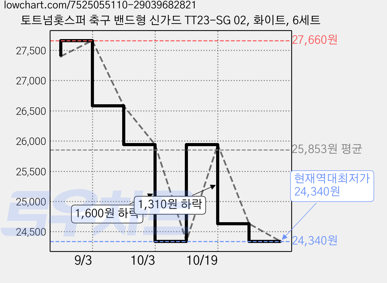 토트넘홋스퍼 축구 밴드형 신가드 TT23-SG 02, 화이트, 6세트 가격 변동 차트, 현재가 24,340원, 역대최저가