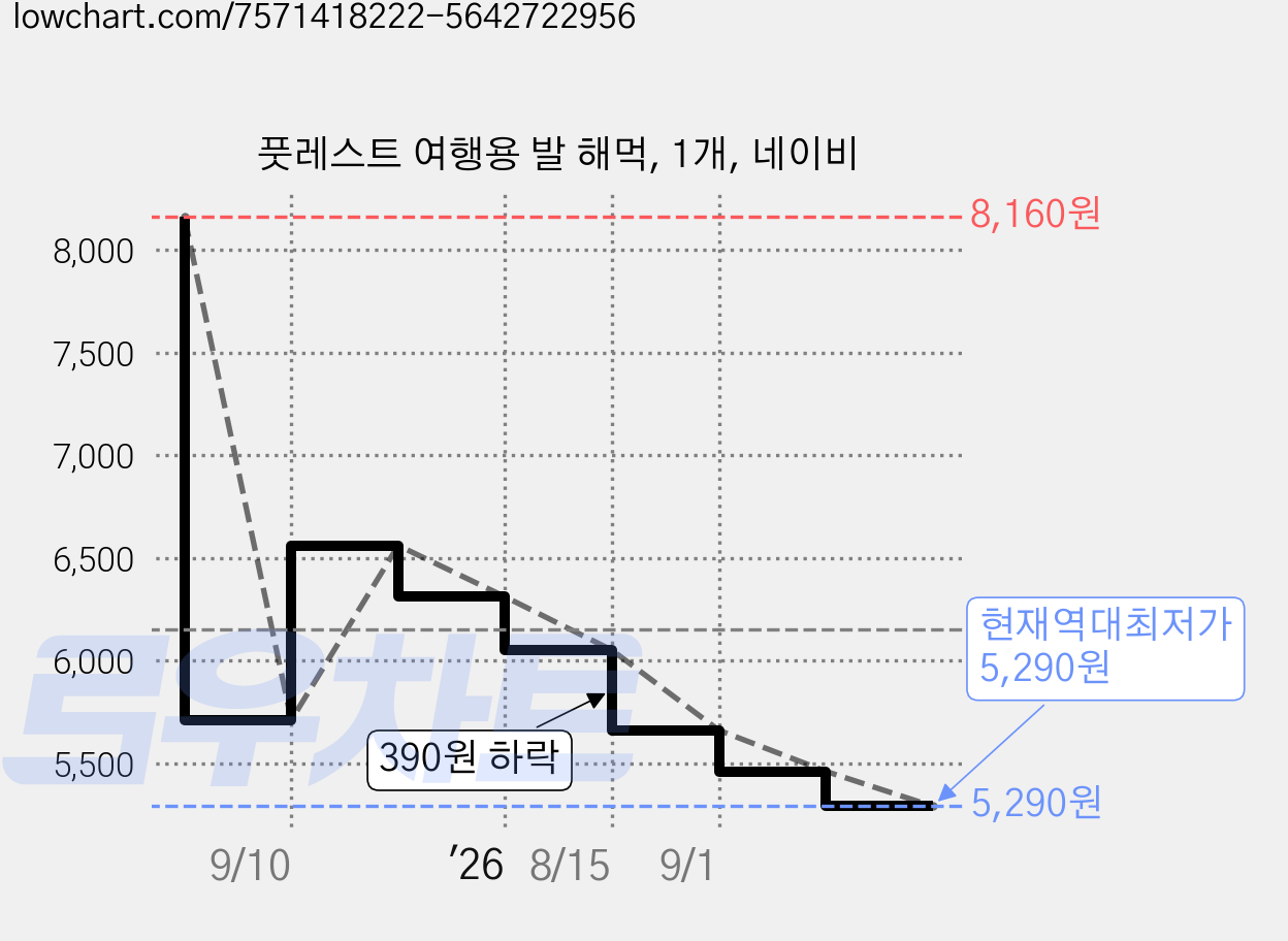 풋레스트 여행용 발 해먹, 1개, 네이비 가격 변동 차트, 현재가 5,290원, 역대최저가