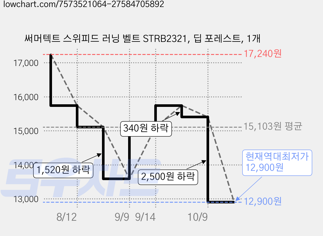 써머텍트 스위피드 러닝 벨트 STRB2321, 딥 포레스트, 1개 가격 변동 차트, 현재가 12,900원, 역대최저가