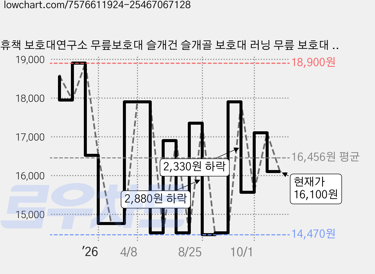 휴책 보호대연구소 무릎보호대 슬개건 슬개골 보호대 러닝 무릎 보호대 아대 관절 보호 밴드, 2개 가격 변동 차트, 현재가 16,100원, 관측 최저가 12,520원
