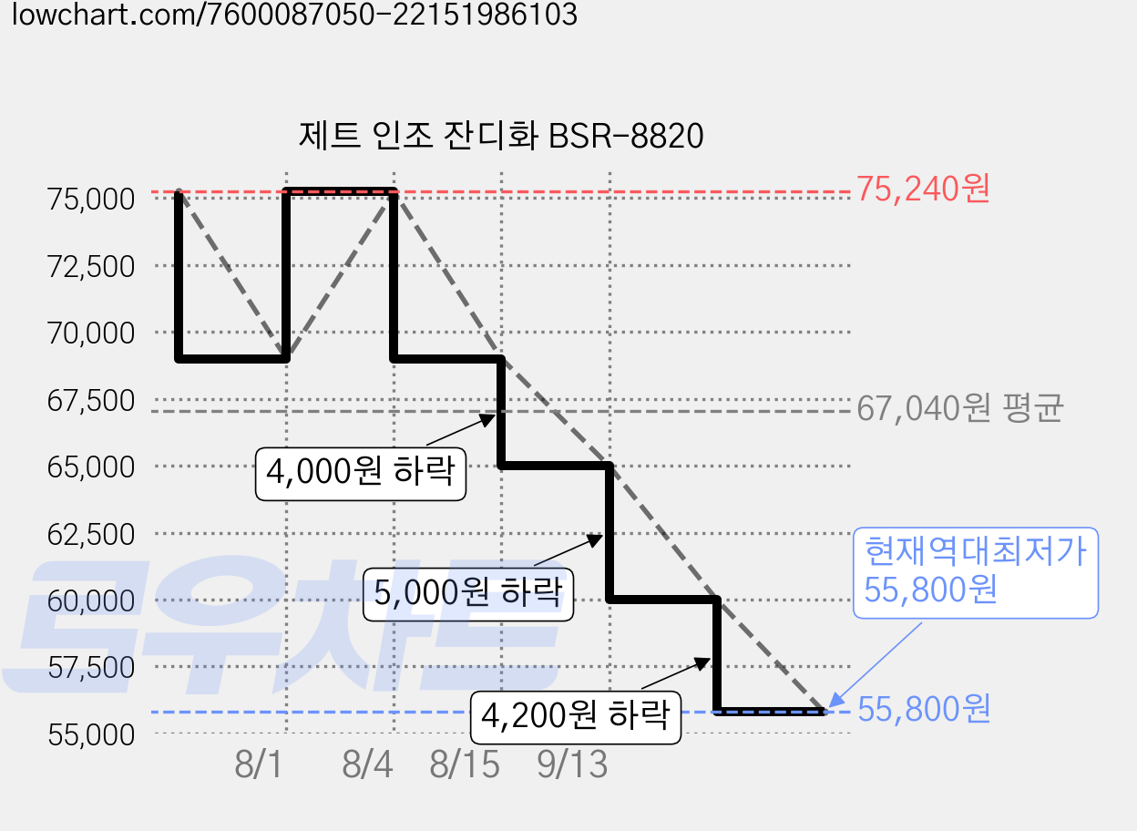 제트 인조 잔디화 BSR-8820 가격 변동 차트, 현재가 55,800원, 역대최저가