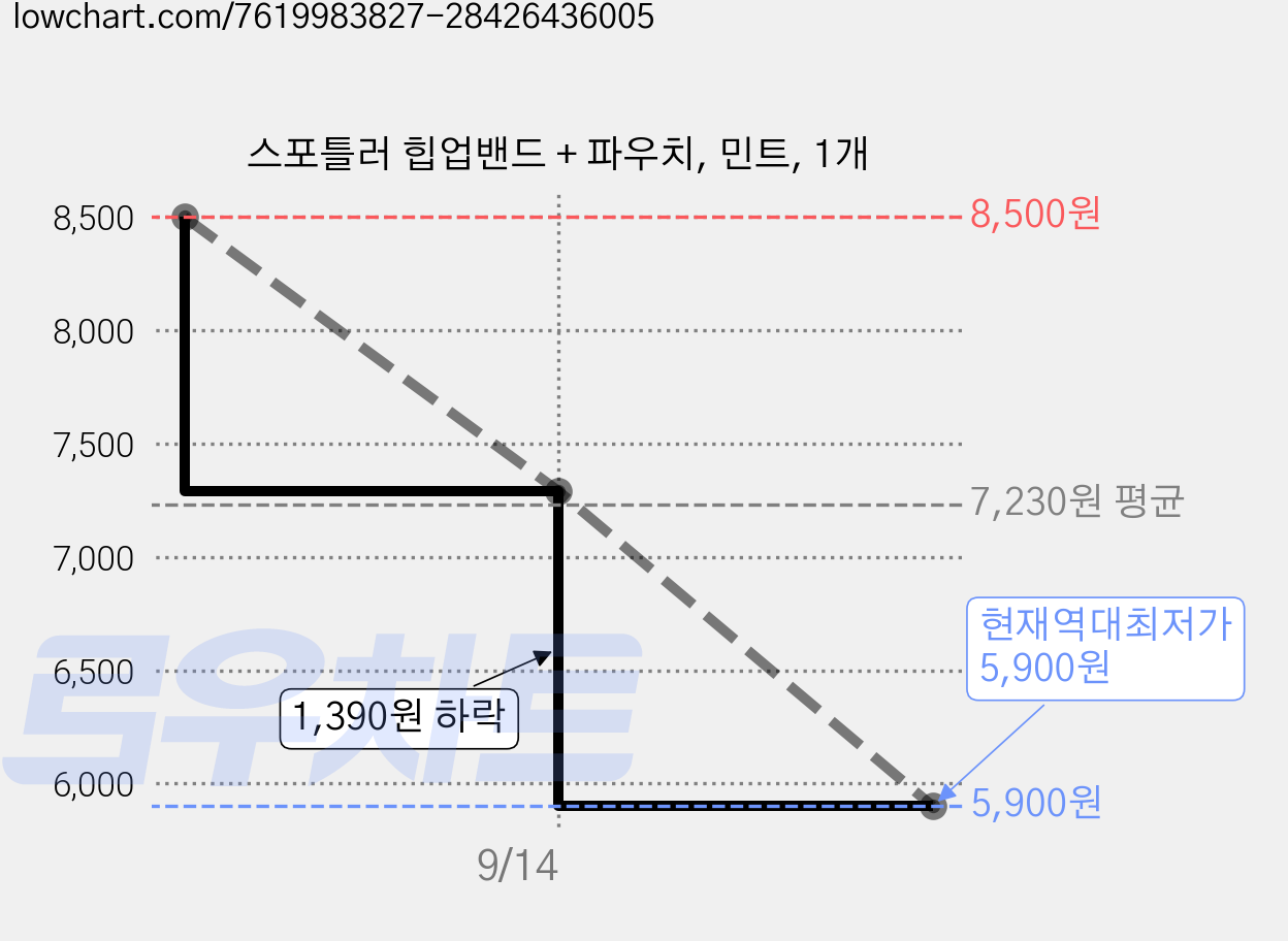 스포틀러 힙업밴드 + 파우치, 민트, 1개 가격 변동 차트, 현재가 5,900원, 역대최저가