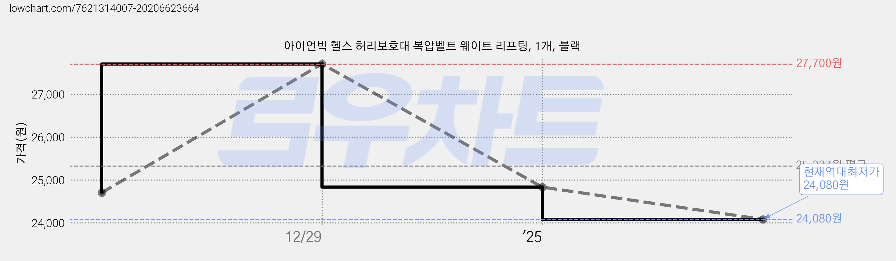 아이언빅 헬스 허리보호대 복압벨트 웨이트 리프팅, 1개, 블랙 가격 변동 차트, 현재가 24,080원, 역대최저가