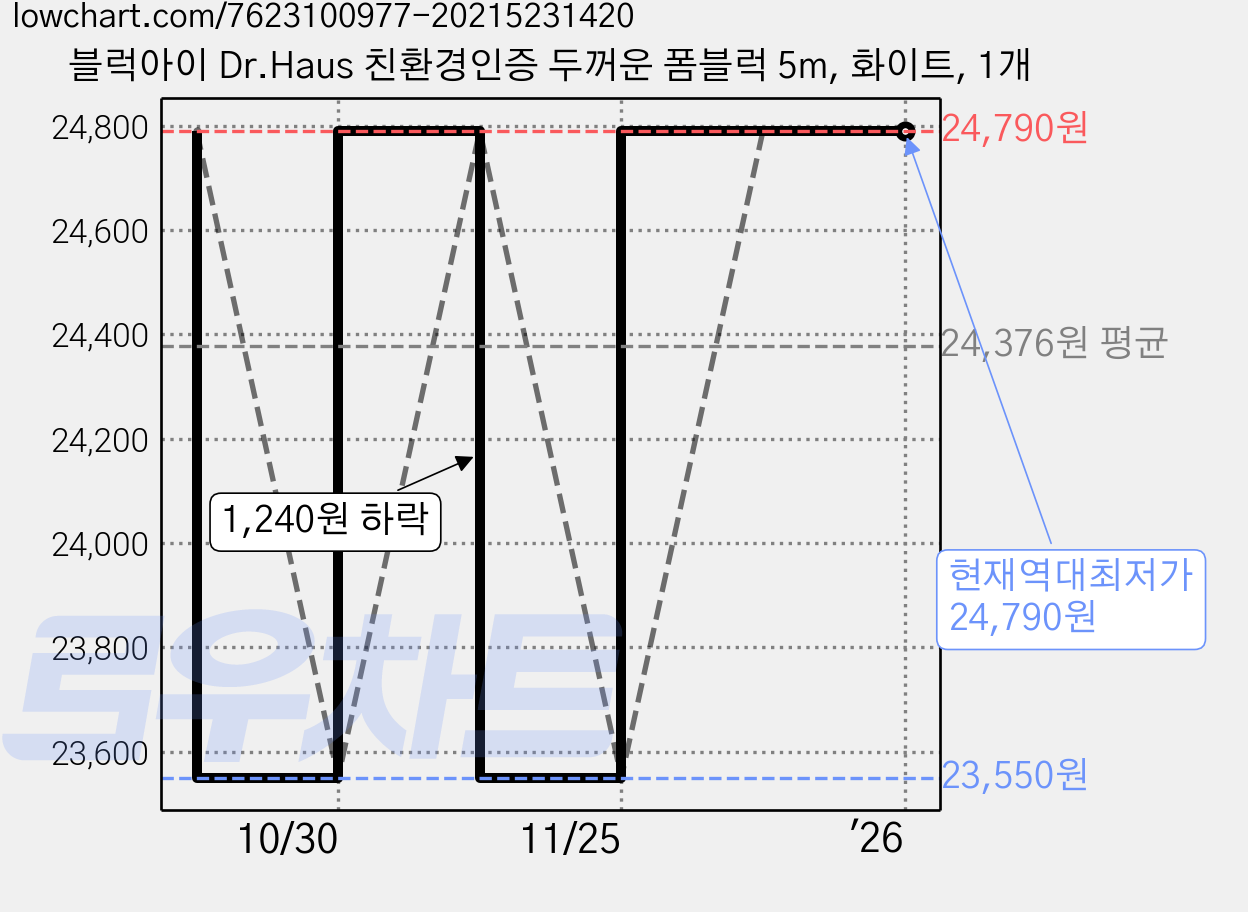 블럭아이 Dr.Haus 친환경인증 두꺼운 폼블럭 5m, 화이트, 1개 가격 변동 차트, 현재가 24,790원, 역대최저가