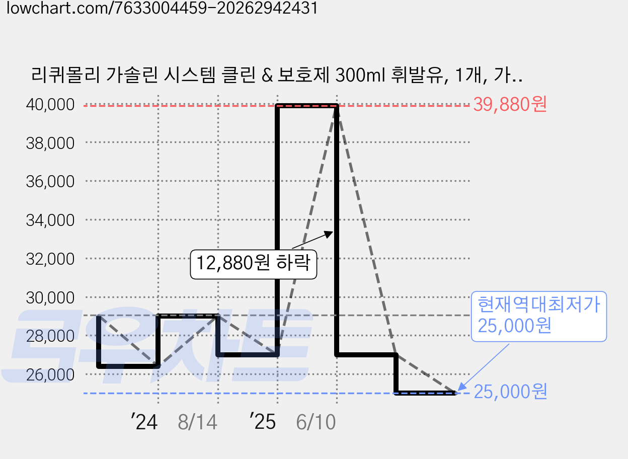 리퀴몰리 가솔린 시스템 클린 & 보호제 300ml 휘발유, 1개, 가솔린/휘발유 가격 변동 차트, 현재가 25,000원, 역대최저가