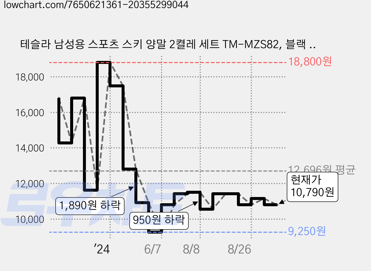 테슬라 남성용 스포츠 스키 양말 2켤레 세트 TM-MZS82, 블랙 + 블랙, 1세트 가격 변동 차트, 현재가 10,790원, 관측 최저가 9,250원