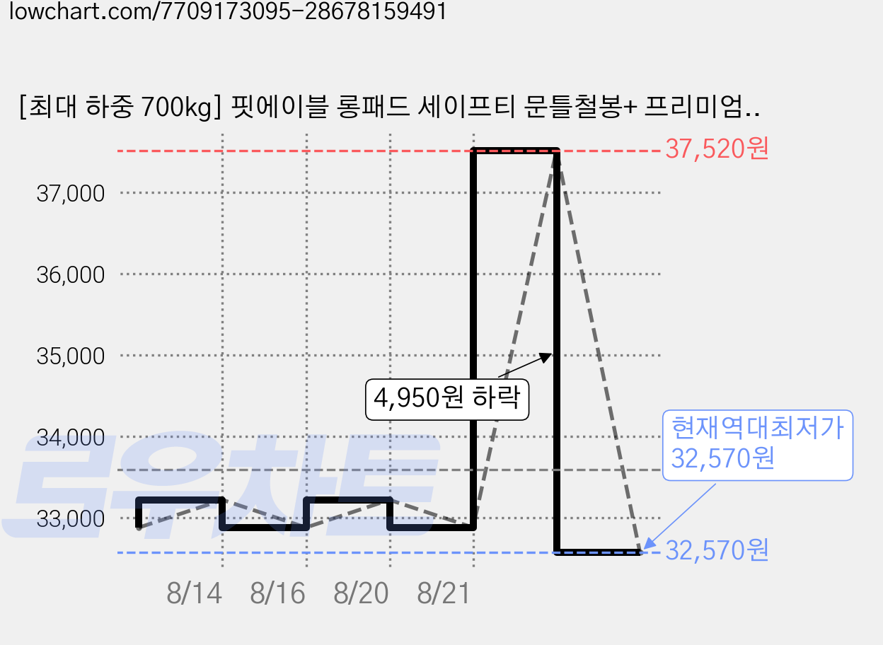 [최대 하중 700kg] 핏에이블 롱패드 세이프티 문틀철봉+ 프리미엄 수평계, 레드 가격 변동 차트, 현재가 32,570원, 역대최저가