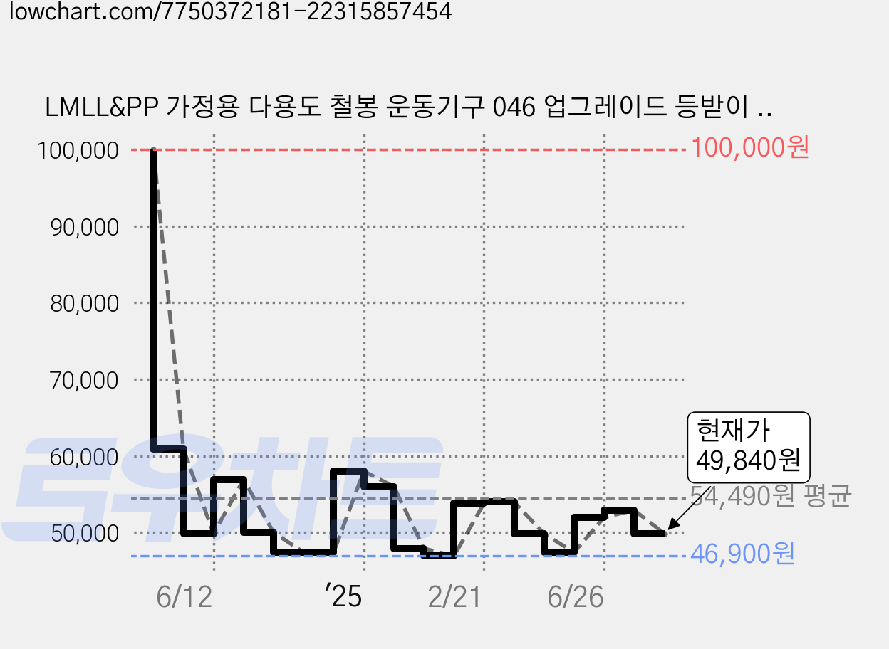 LMLL&PP 가정용 다용도 철봉 운동기구 046 업그레이드 등받이 강화 기구, 047 가격 변동 차트, 현재가 49,840원, 관측 최저가 46,900원