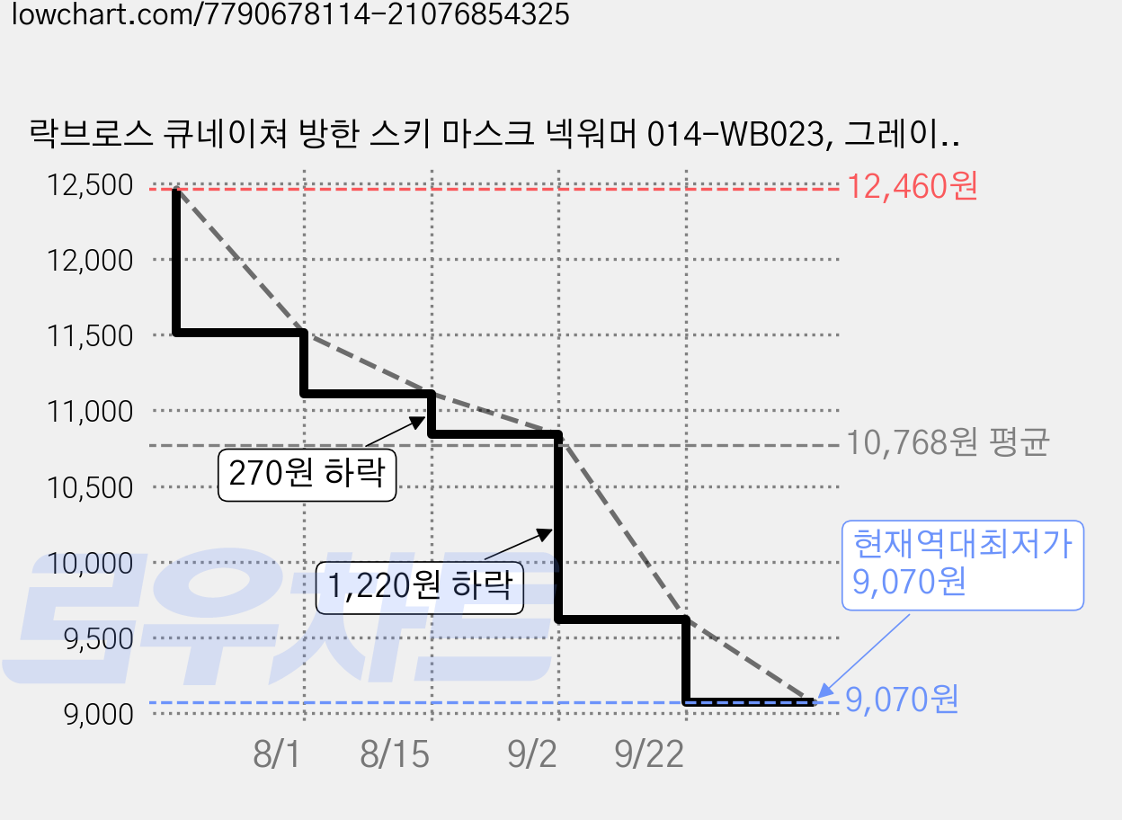 락브로스 큐네이쳐 방한 스키 마스크 넥워머 014-WB023, 그레이, 1개 가격 변동 차트, 현재가 9,070원, 역대최저가