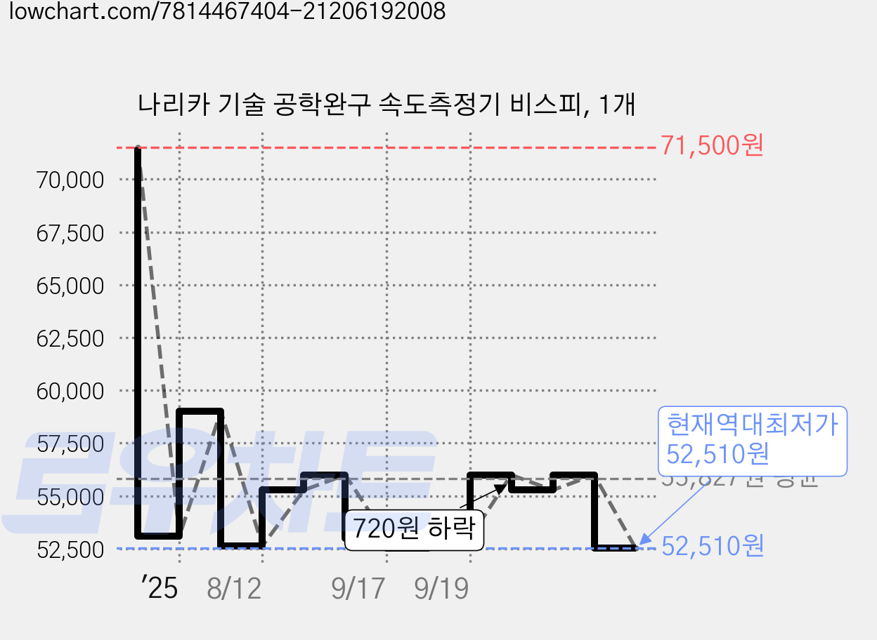 나리카 기술 공학완구 속도측정기 비스피, 1개 가격 변동 차트, 현재가 52,510원, 역대최저가