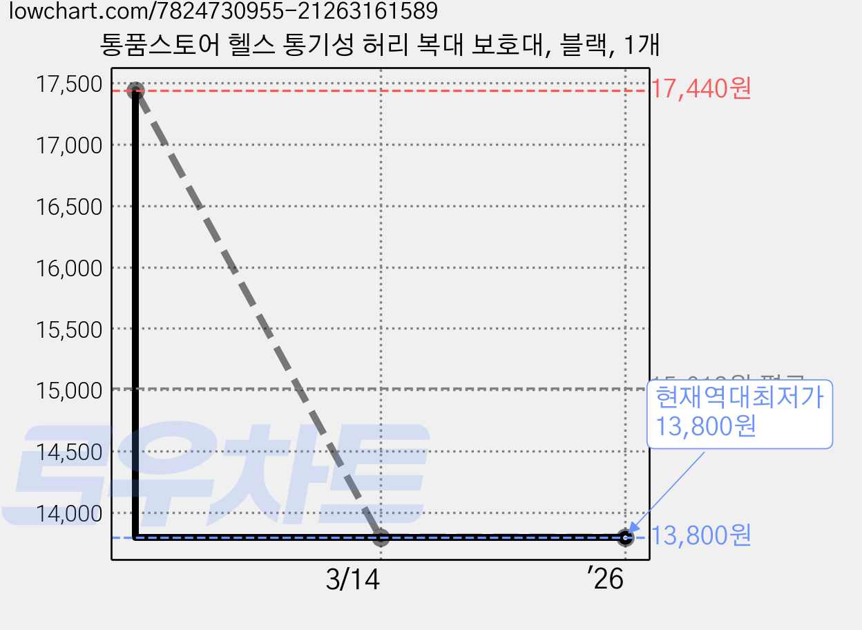 통품스토어 헬스 통기성 허리 복대 보호대, 블랙, 1개 가격 변동 차트, 현재가 13,800원, 역대최저가