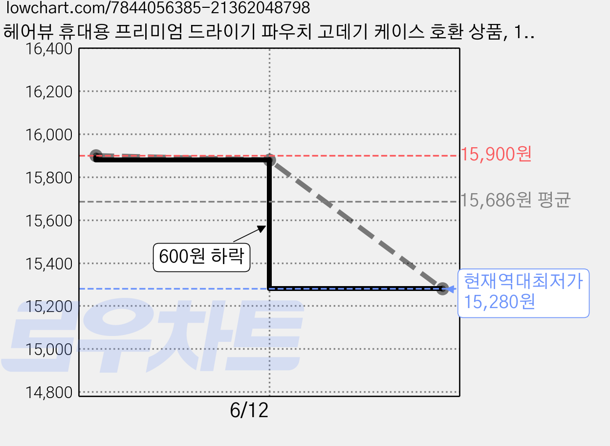 헤어뷰 휴대용 프리미엄 드라이기 파우치 고데기 케이스 호환 상품, 1개, 블랙 가격 변동 차트, 현재가 15,280원, 역대최저가