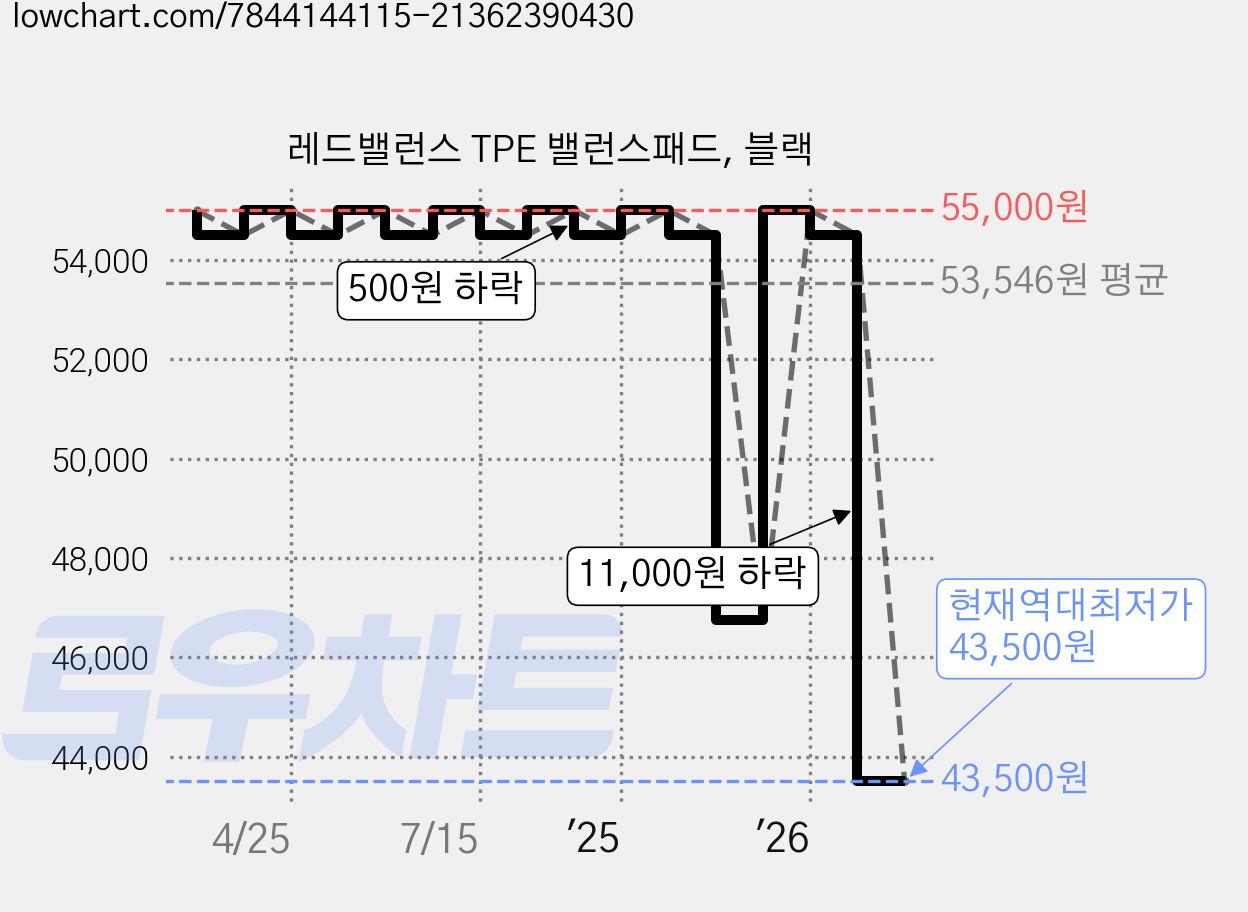 레드밸런스 TPE 밸런스패드, 블랙 가격 변동 차트, 현재가 43,500원, 역대최저가