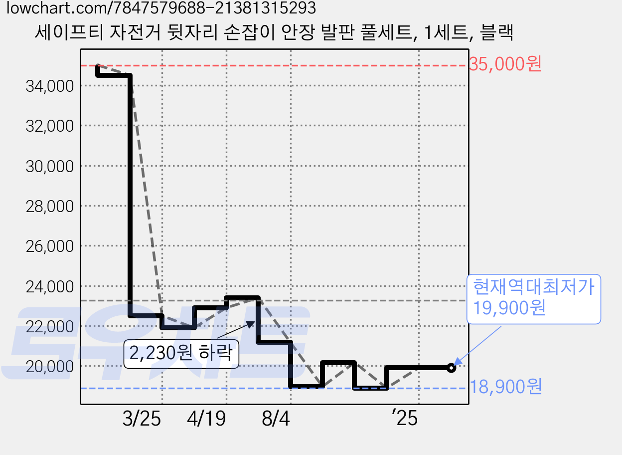 세이프티 자전거 뒷자리 손잡이 안장 발판 풀세트, 1세트, 블랙 가격 변동 차트, 현재가 19,900원, 역대최저가