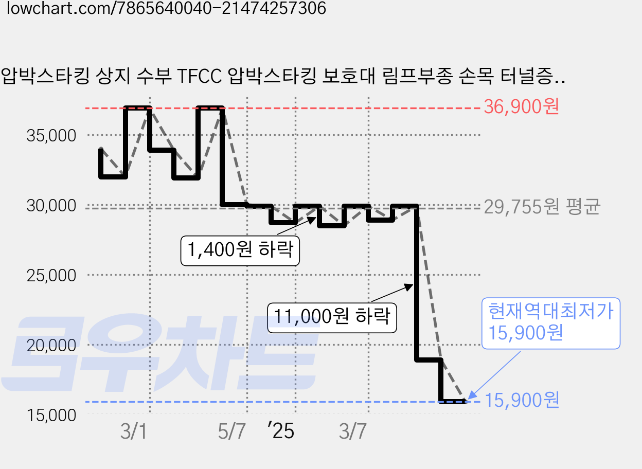 압박스타킹 상지 수부 TFCC 압박스타킹 보호대 림프부종 손목 터널증후군, 종아리/무릎형, 1개 가격 변동 차트, 현재가 15,900원, 역대최저가