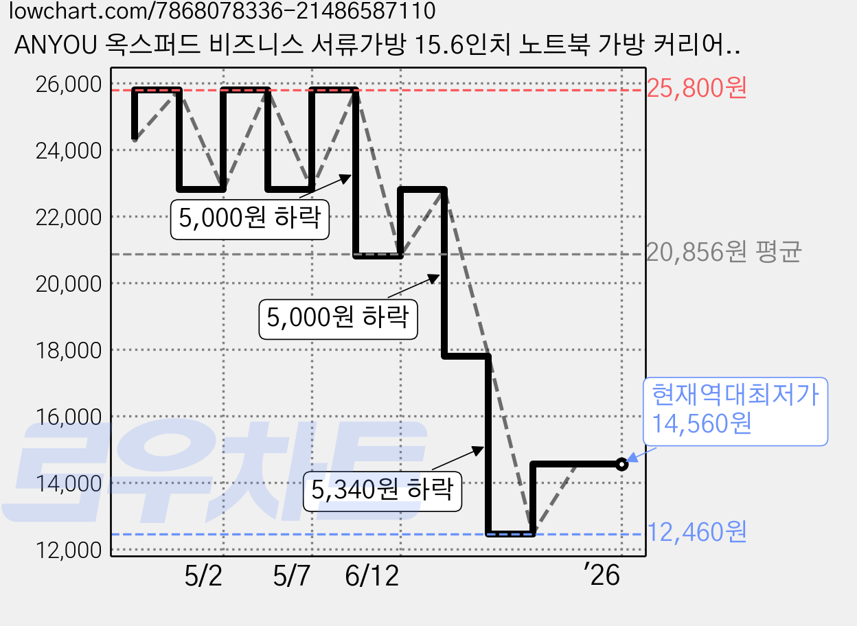 ANYOU 옥스퍼드 비즈니스 서류가방 15.6인치 노트북 가방 커리어 심플 토트 서류가방 가격 변동 차트, 현재가 14,560원, 역대최저가