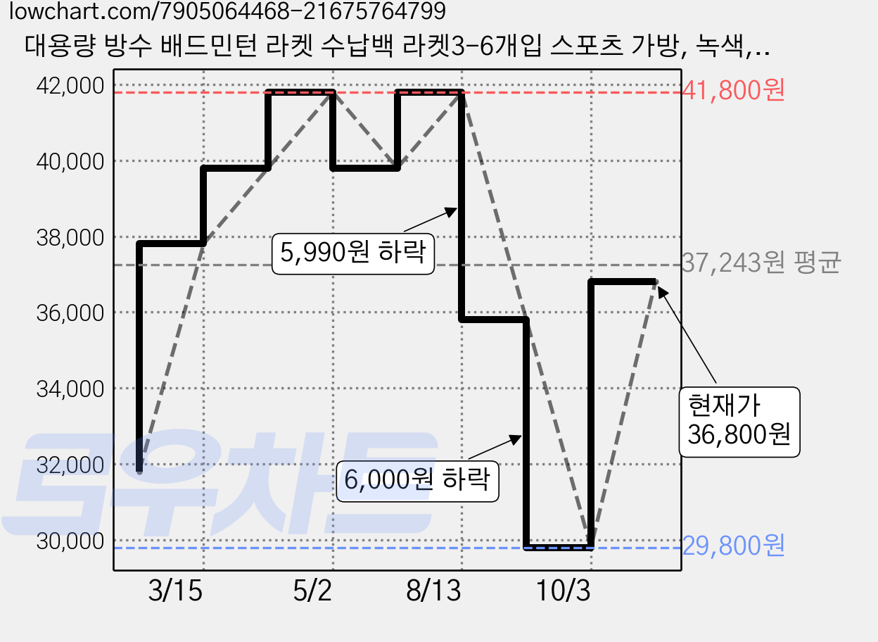 대용량 방수 배드민턴 라켓 수납백 라켓3-6개입 스포츠 가방, 녹색, 그린 가격 변동 차트, 현재가 36,800원, 역대최저가