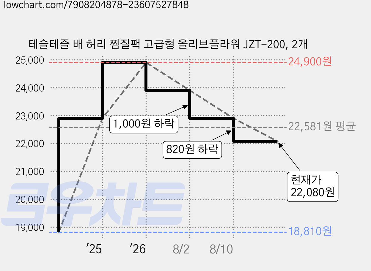 테슬테즐 배 허리 찜질팩 고급형 올리브플라워 JZT-200, 2개 가격 변동 차트, 현재가 22,080원, 관측 최저가 18,810원