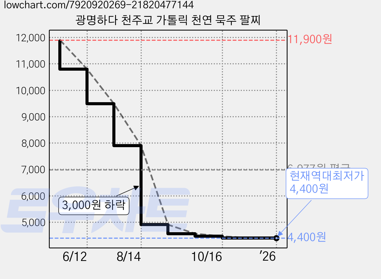 광명하다 천주교 가톨릭 천연 묵주 팔찌 가격 변동 차트, 현재가 4,400원, 역대최저가