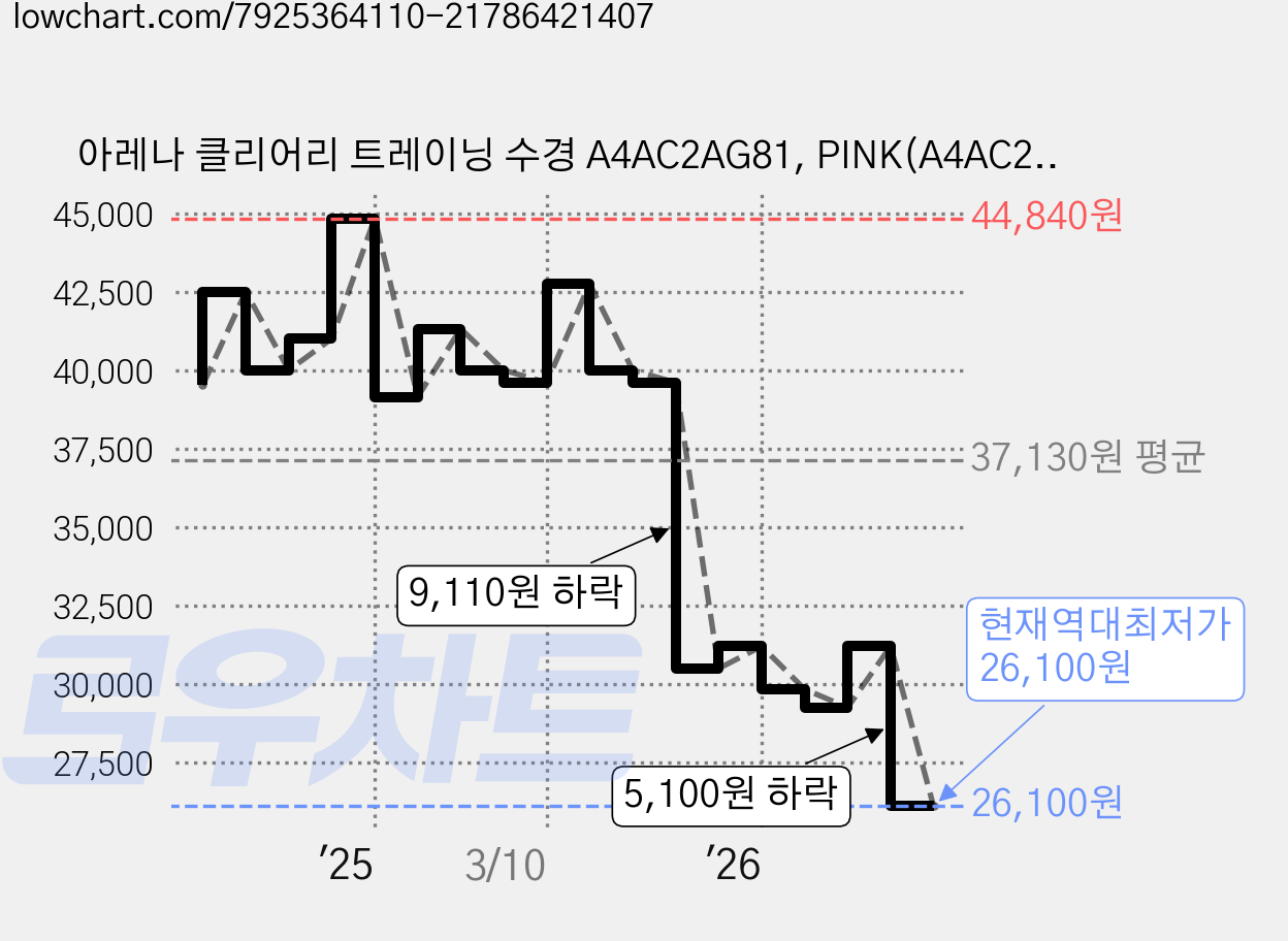 아레나 클리어리 트레이닝 수경 A4AC2AG81, PINK(A4AC2AG81PNK000), 1개 가격 변동 차트, 현재가 26,100원, 역대최저가