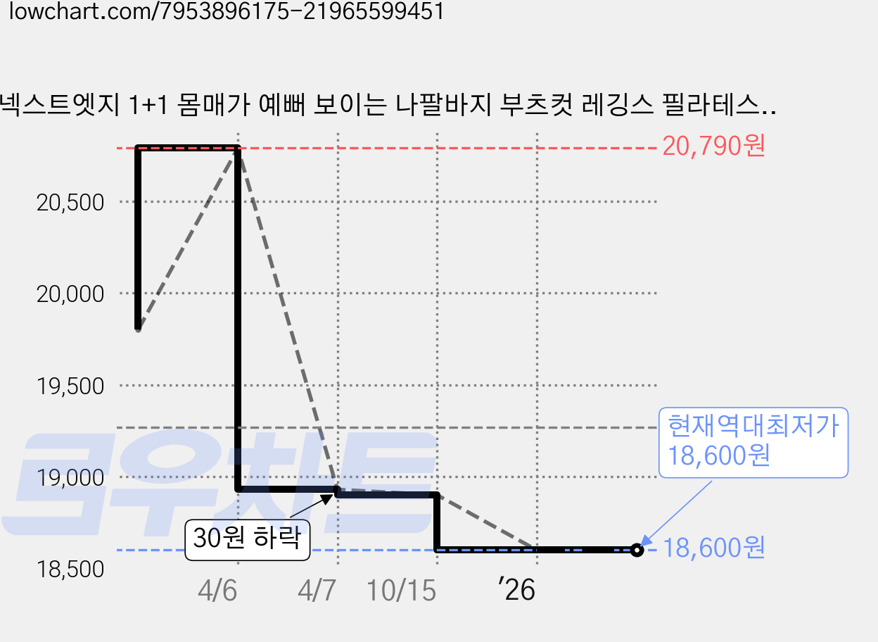 넥스트엣지 1+1 몸매가 예뻐 보이는 나팔바지 부츠컷 레깅스 필라테스 요가 하이웨스트 밴딩 팬츠 가격 변동 차트, 현재가 18,600원, 역대최저가