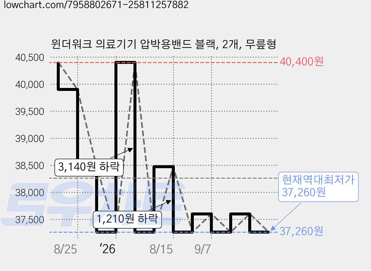윈더워크 의료기기 압박용밴드 블랙, 2개, 무릎형 가격 변동 차트, 현재가 37,260원, 역대최저가