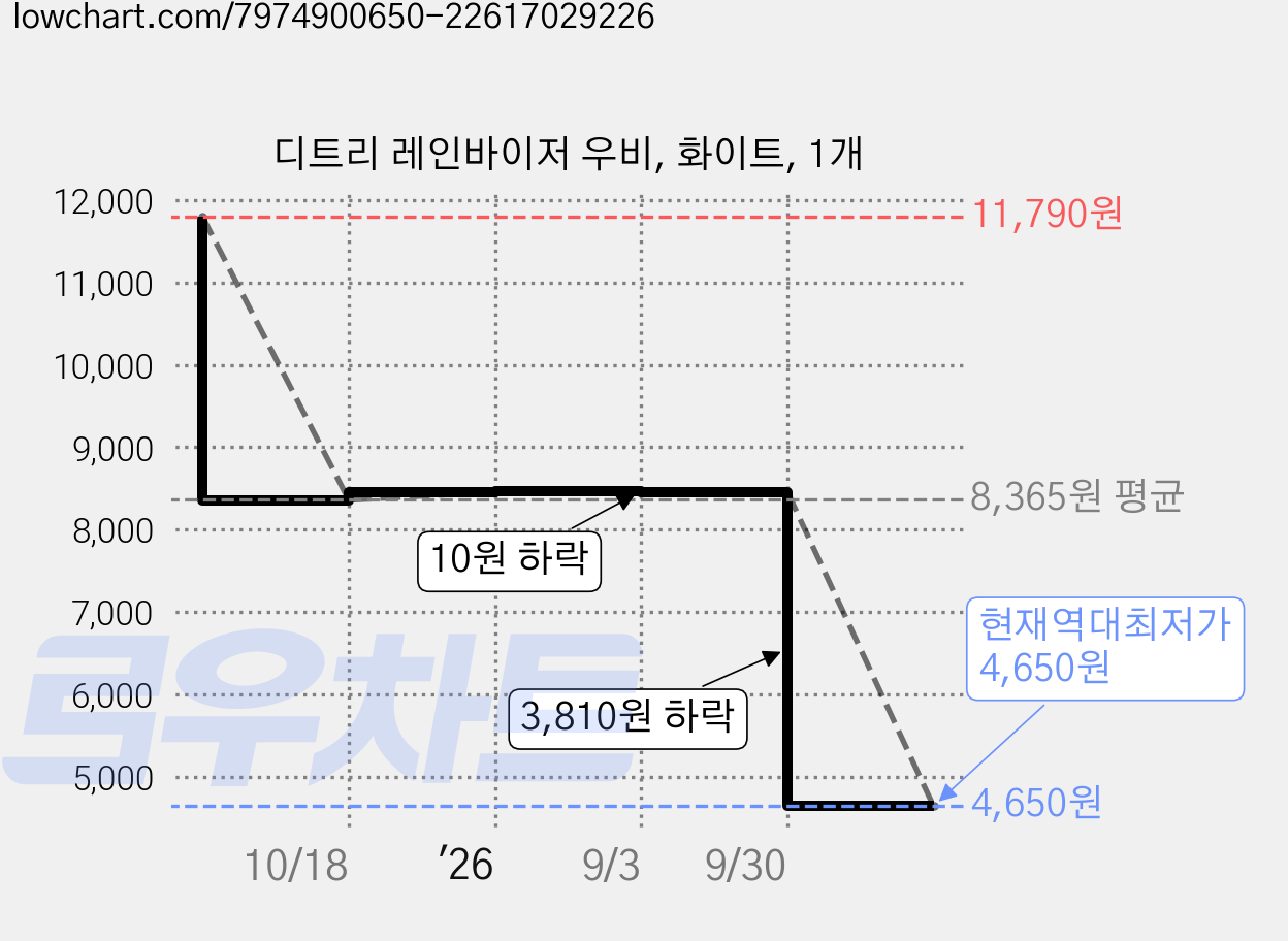 디트리 레인바이저 우비, 화이트, 1개 가격 변동 차트, 현재가 4,650원, 역대최저가