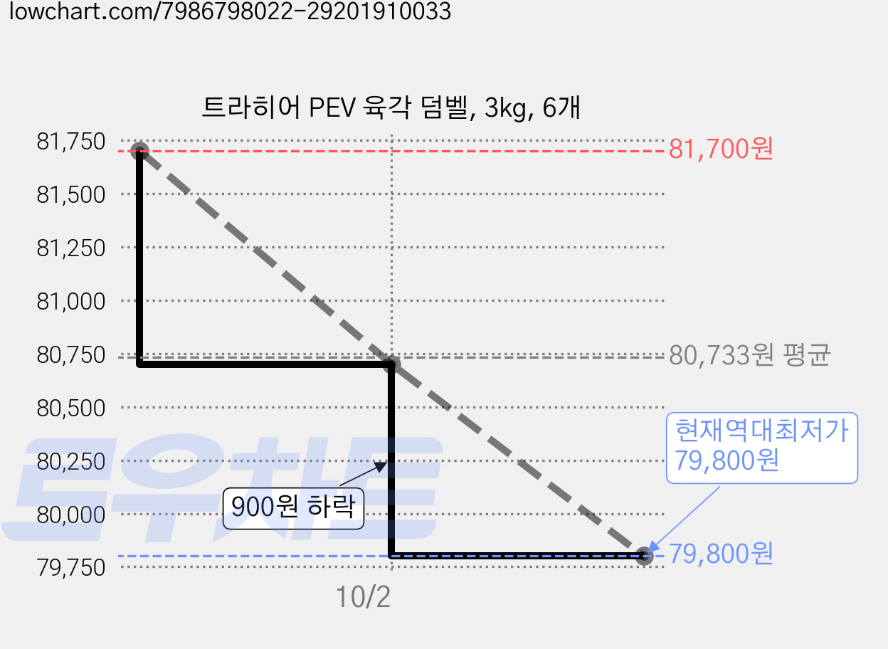 트라히어 PEV 육각 덤벨, 3kg, 6개 가격 변동 차트, 현재가 79,800원, 역대최저가