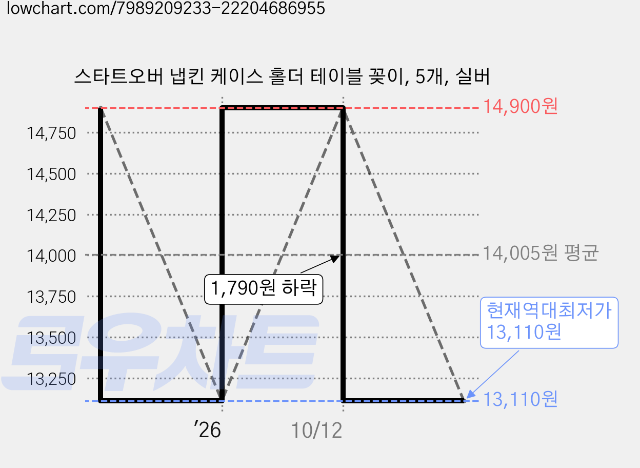 스타트오버 냅킨 케이스 홀더 테이블 꽂이, 5개, 실버 가격 변동 차트, 현재가 13,110원, 역대최저가