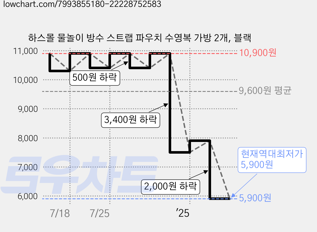 하스몰 물놀이 방수 스트랩 파우치 수영복 가방 2개, 블랙 가격 변동 차트, 현재가 5,900원, 역대최저가