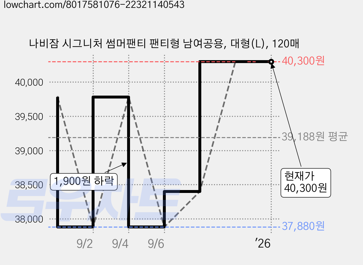 나비잠 시그니처 썸머팬티 팬티형 남여공용, 대형(L), 120매 가격 변동 차트, 현재가 40,300원, 역대최저가