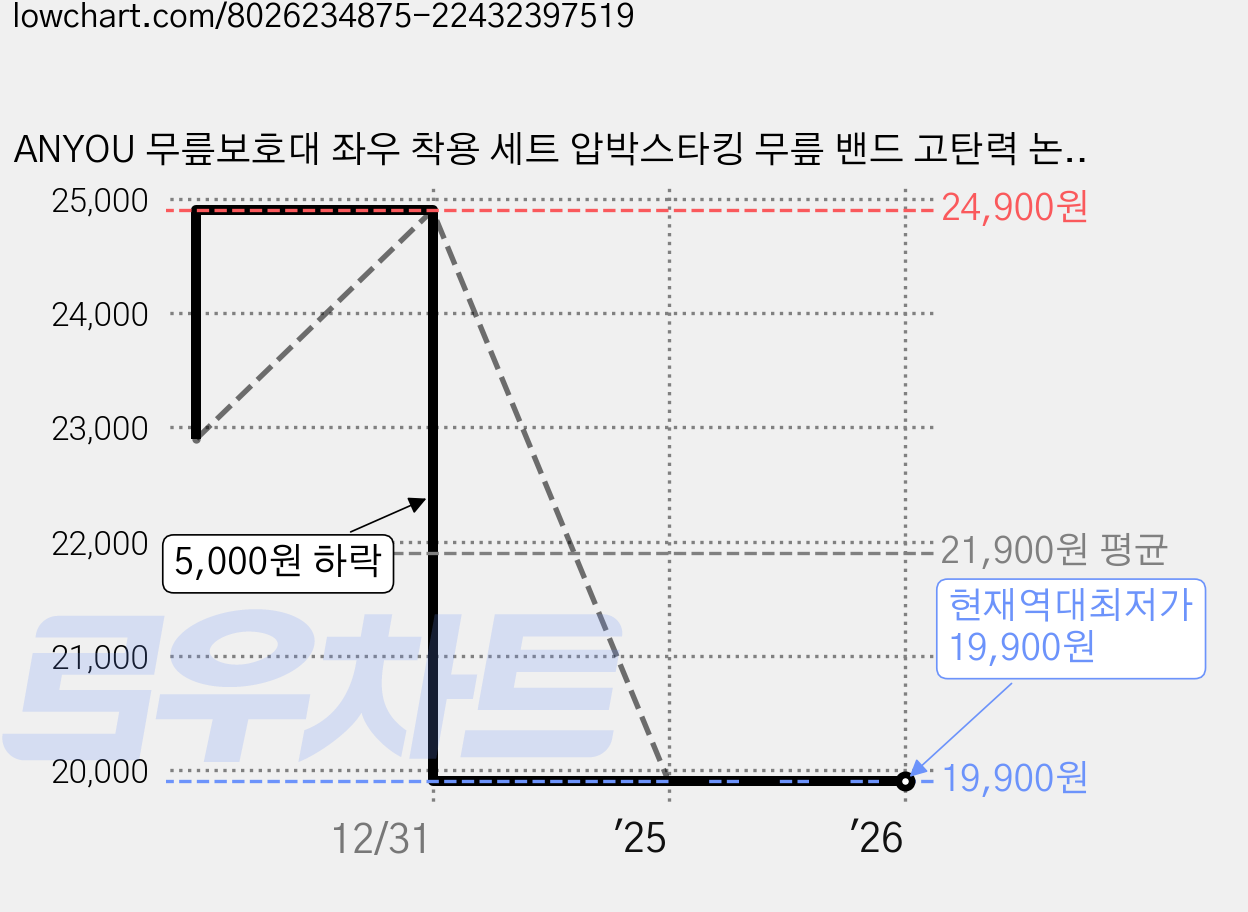 ANYOU 무릎보호대 좌우 착용 세트 압박스타킹 무릎 밴드 고탄력 논슬립 압박밴드 관절보호대, 그레이, 2개 가격 변동 차트, 현재가 19,900원, 역대최저가