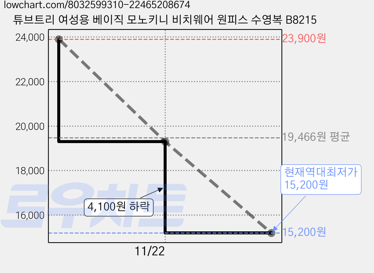 튜브트리 여성용 베이직 모노키니 비치웨어 원피스 수영복 B8215 가격 변동 차트, 현재가 15,200원, 역대최저가