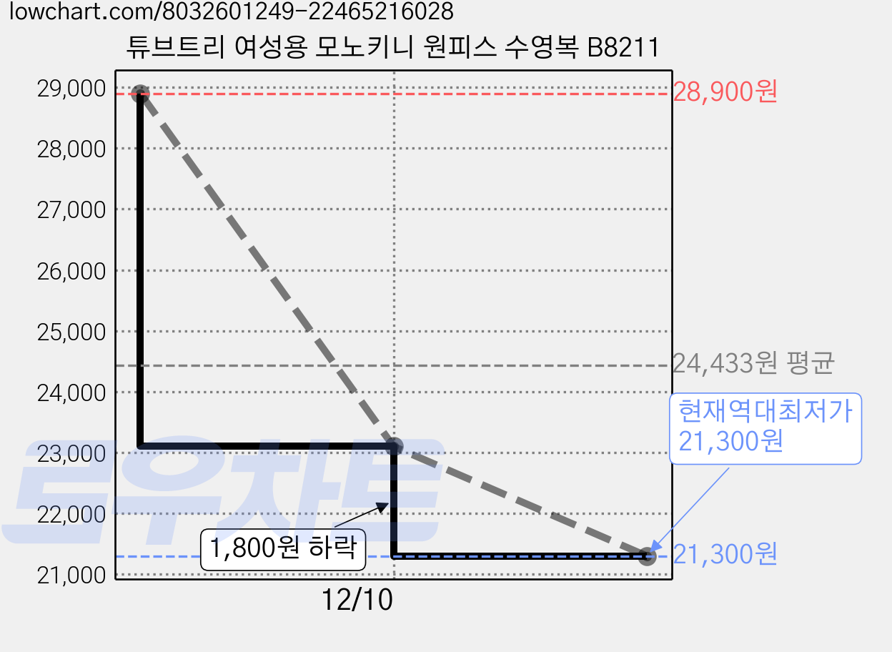 튜브트리 여성용 모노키니 원피스 수영복 B8211 가격 변동 차트, 현재가 21,300원, 역대최저가