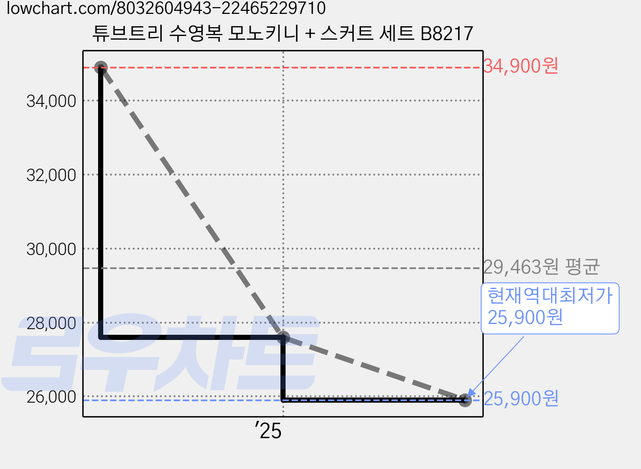 튜브트리 수영복 모노키니 + 스커트 세트 B8217 가격 변동 차트, 현재가 25,900원, 역대최저가