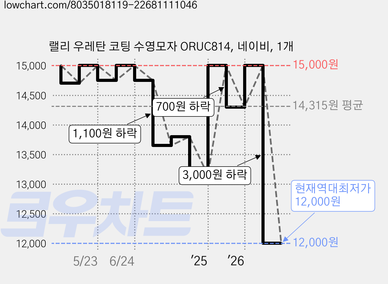 랠리 우레탄 코팅 수영모자 ORUC814, 네이비, 1개 가격 변동 차트, 현재가 12,000원, 역대최저가