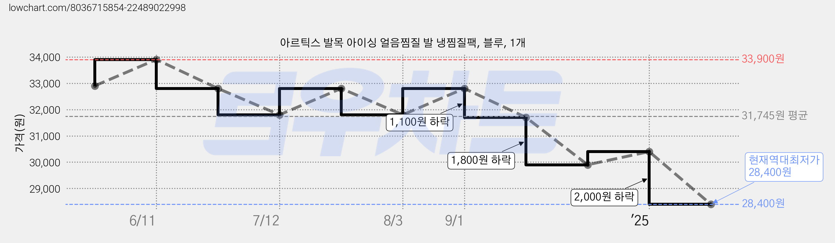 아르틱스 발목 아이싱 얼음찜질 발 냉찜질팩, 블루, 1개 가격 변동 차트, 현재가 28,400원, 역대최저가