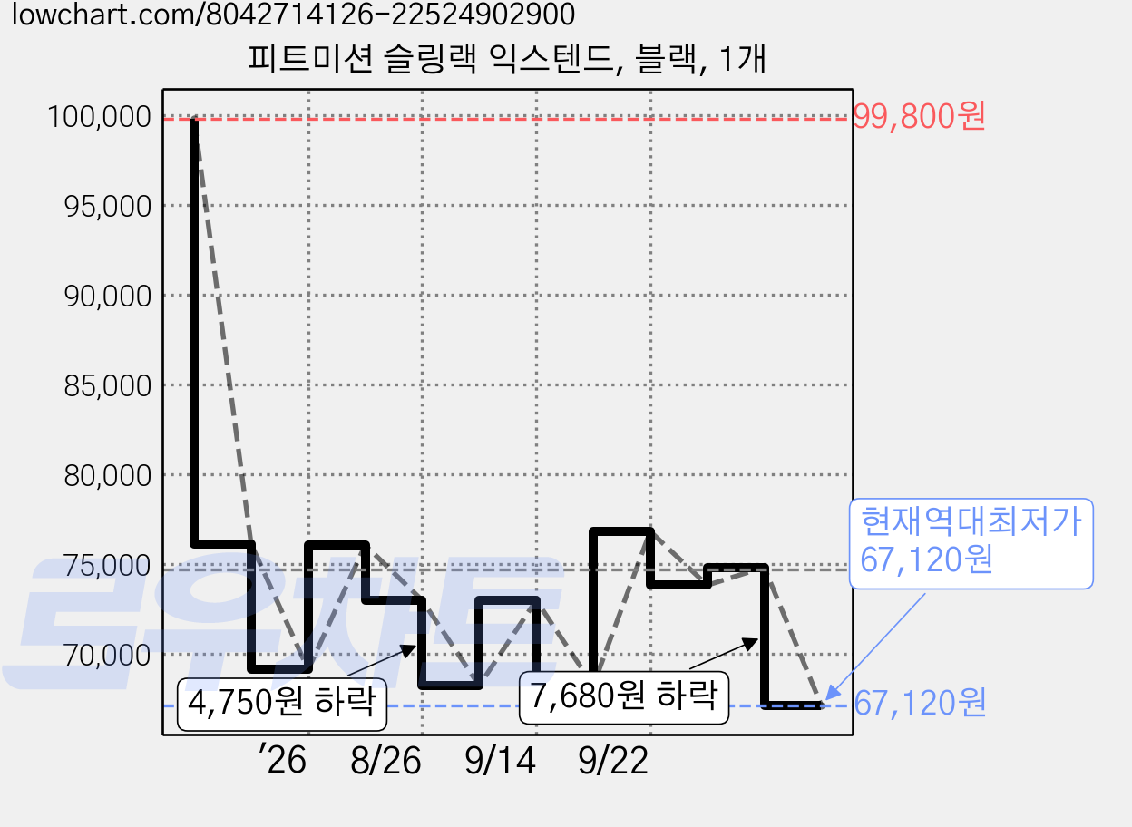 피트미션 슬링랙 익스텐드, 블랙, 1개 가격 변동 차트, 현재가 67,120원, 역대최저가