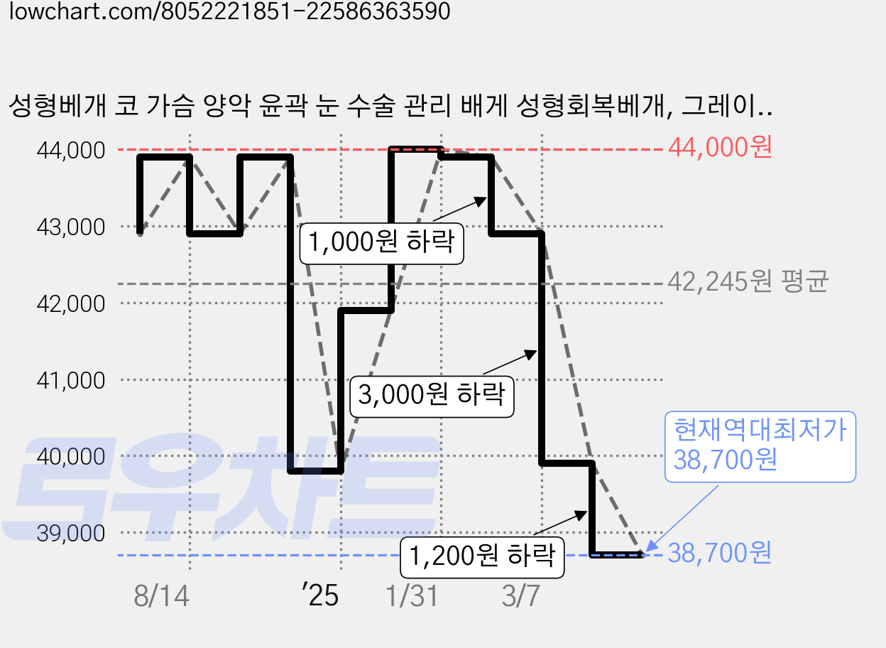 성형베개 코 가슴 양악 윤곽 눈 수술 관리 배게 성형회복베개, 그레이, 1개 가격 변동 차트, 현재가 38,700원, 역대최저가