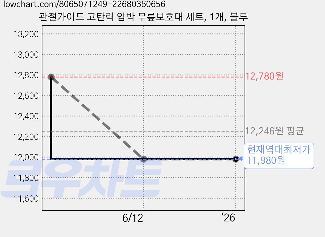 관절가이드 고탄력 압박 무릎보호대 세트, 1개, 블루 가격 변동 차트, 현재가 11,980원, 역대최저가