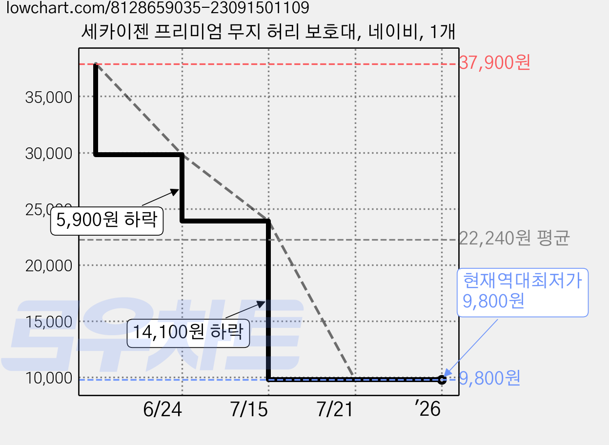 세카이젠 프리미엄 무지 허리 보호대, 네이비, 1개 가격 변동 차트, 현재가 9,800원, 역대최저가