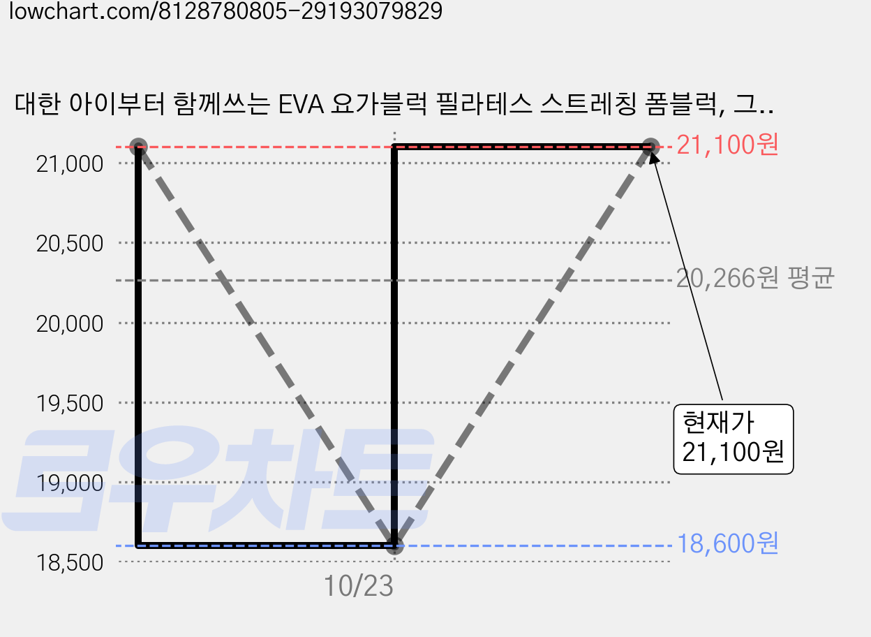 대한 아이부터 함께쓰는 EVA 요가블럭 필라테스 스트레칭 폼블럭, 그레이, 6개 가격 변동 차트, 현재가 21,100원, 관측 최저가 18,600원